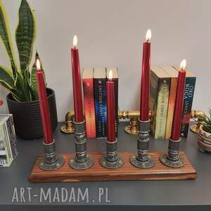 świecznik loftowy 5 - ramienny drewno / metal f005_3 w2 loft, prezent, dekoracje