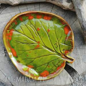 ręcznie wykonane ceramika patera, liść (c275)