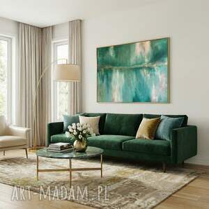 Abstrakcyjny zielony obraz ręcznie malowany z fakturą i złotem