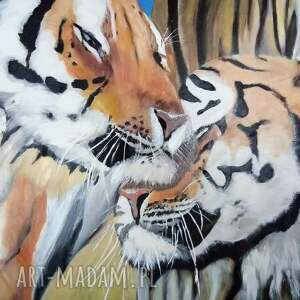 obraz akrylowy ręcznie malowany na płtnie - dzika natura, zwierzę kot, miłość