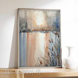 szuwary 30x40cm akwarela, sztuka, woda, malarstwoq