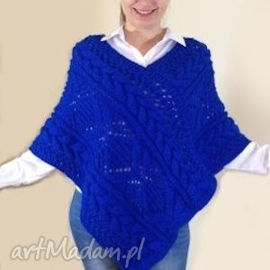 handmade poncho chabrowe ponczo z motywem warkocza