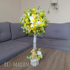 drzewko wielkanocne z kurczakami i zającem dekoracja na wielkanoc, wielkanocny