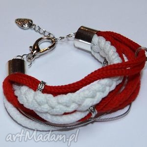 biało-czerwona bransoletka ze sznurków bawełnianych i poliestrowych, truskawka