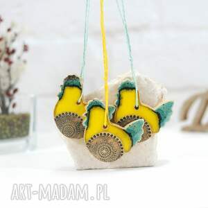 handmade dekoracje wielkanocne 3 kurki wielkanocne - ceramiczne ozdoby wiszące