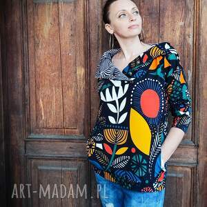 handmade bluzy african batic bluza oversize, patchwork zakładana przez głowę
