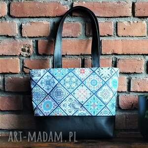 handmade na ramię torebka damska tote bag wzór portugalskie kafelki azulejos zamykana