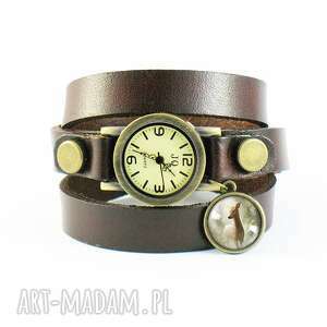 ręczne wykonanie bransoletka, zegarek - sarna brązowy, skórzany