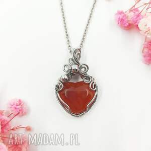 naszyjnik agat serce stal chirurgiczna wisiorek handmade wirewrapping, prezent