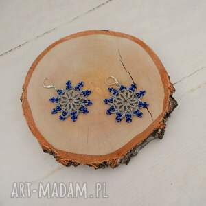 upominek świąteczny Frywolitkowe kolczyki ze srebrnej, metalizowanej