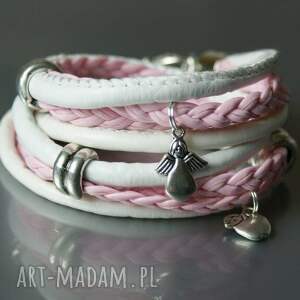handmade bransoletka owijana biało-różowa