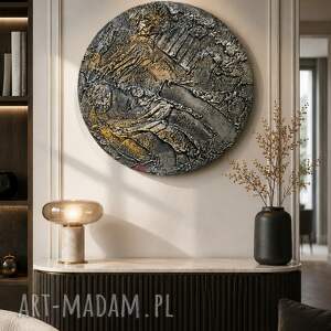 Nowoczesny okrągły obraz metaliczny koło fi 70 cm - Art and texture