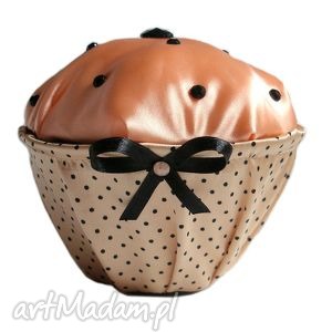 muffin peach dots box, cupcake, retro, groszki, kokarda