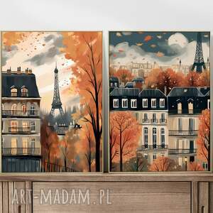 zestaw plakatów jesiennych paryż - format 30x40 cm, plakat do salonu, plakaty