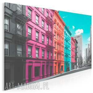 obraz do salonu - kolorowe kamienice miasto 70x50 cm 124901, miejska