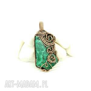 Prezent Dwustronny wisior z malachitem, wire wrapping, malachit