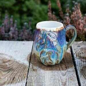 handmade kubki handmade ceramiczny kubek z koniem na zewnątrz - opal