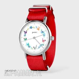 handmade zegarki zegarek, bransoletka - kolorowy wianek - czerwony, nato