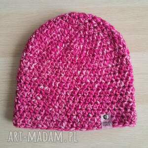 ręcznie robiona czapka z wełną i alpaką - różowa szydełku