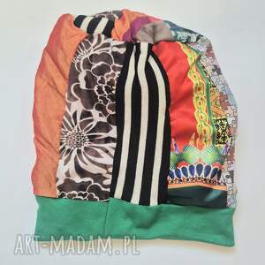 Czapka patchworkowa smerfetka na podszewce świetna na codzienne