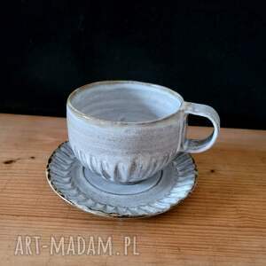 ceramika filiżanka z talerzykiem, kubek rękodzieło kawa stół prezent