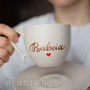 handmade ceramika filiżanka dla babci elegancka kremowa złoty napis babcia ceramiczna