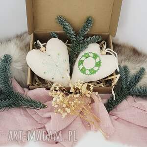 serce 2szt zawieszka z haftem, boże narodzenie dekoracja, dom