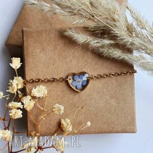 bransoletka serduszko z niezapominajką, biżuteria na prezent