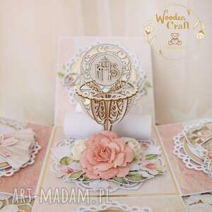 Exploding box komunijny, kartka na komunię Rose Wine GOTOWY