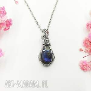 naszyjnik z labradorytem niebieskim stal chirurgiczna wisiorek handmade