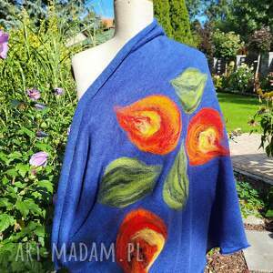 super prezent na dzień mamy niebieski filcowany wełniany miły i ciepły komin