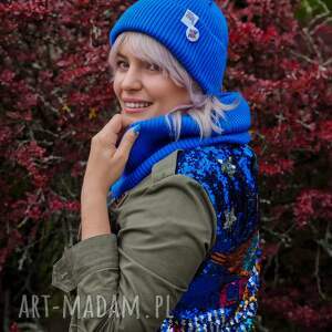 Czapka beanie z bawełny logo kolorowe „Niebieski Kobalt”