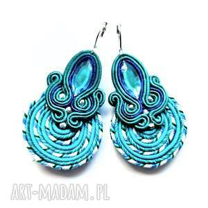 kolczyki haftowane sutasz turquoise spiral, prezent kobieta