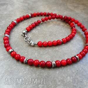 czerwone korale, srebro naszyjnik z koralami prezent dla kobiety