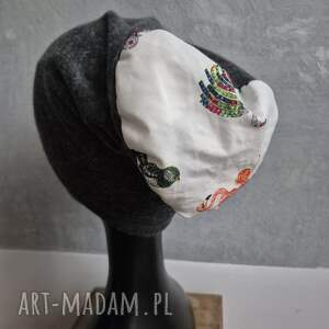 czapka szara na podszewce damska rozmiar uniwersalny góra kolorowa boks w1
