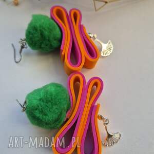 leciutkie kolczyki różowo - czerwono pomarańczowe rękodzieło, zapraszam po więcej