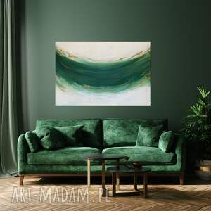 zielony obraz abstrakcyjny ze złotem, nowoczesny obraz ręcznie malowany emerald 80 x 120