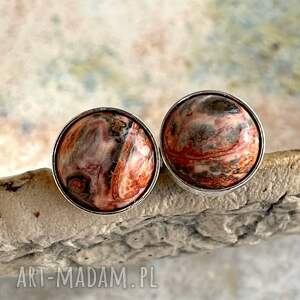 Drobne sztyfty z jaspisem leopardzim d170, okrągłe kolczyki