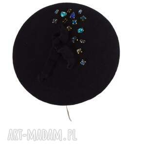 kapelusz, toczek, filcowy, pogrzebowy, granatowy