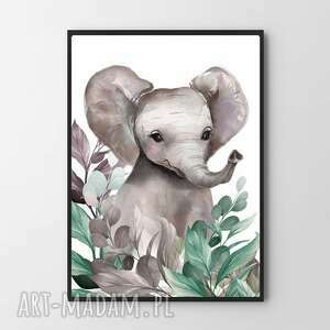 handmade pokoik dziecka plakat obraz słonik w listkach B2 - 50x70 cm