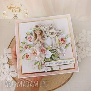 kartka komunijna, pamiątka pierwszej komunii, prezent rose wine 2 gotowa