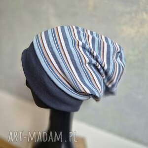 czapka w paski smerfetka na podszewce,dobra na codzienne noszenie,uniwersalna