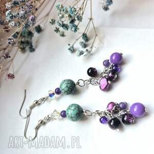 Kolczyki turkus perełki koraliki eleganckie lekkie boks M1 rękodzieło