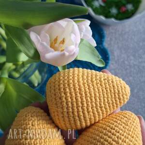 Szydełkowe PISANKI - urocza dekoracja wielkanocna 3 szt. ŻÓŁTE