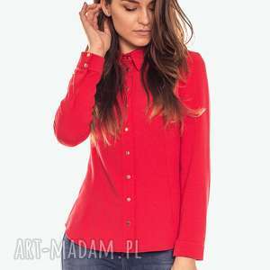 bluzki czerwona koszula damska z kołnierzem xl casual, bawełania, złote