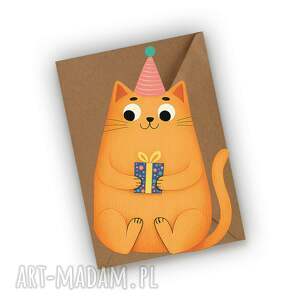 kartka urodzinowa - kotek urodzinowy z kotem na urodziny, prezent