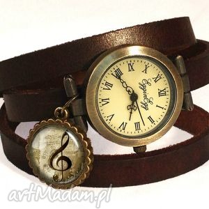 handmade zegarki klucz wiolinowy - zegarek/bransoletka na skórzanym pasku