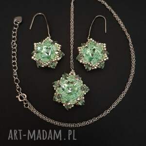 zielony kompley biżuterii chrysolite maxima - naszyjnik i kolczyki, koraliki