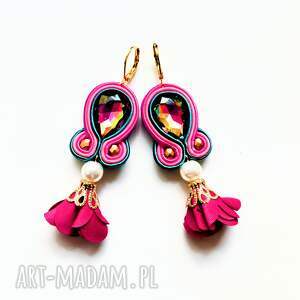kolczyki haftowane sutasz kwiat fuksji
