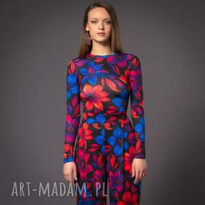 Bluzka basic z długim rękawem - Flower Power, efektowna, w kwiaty